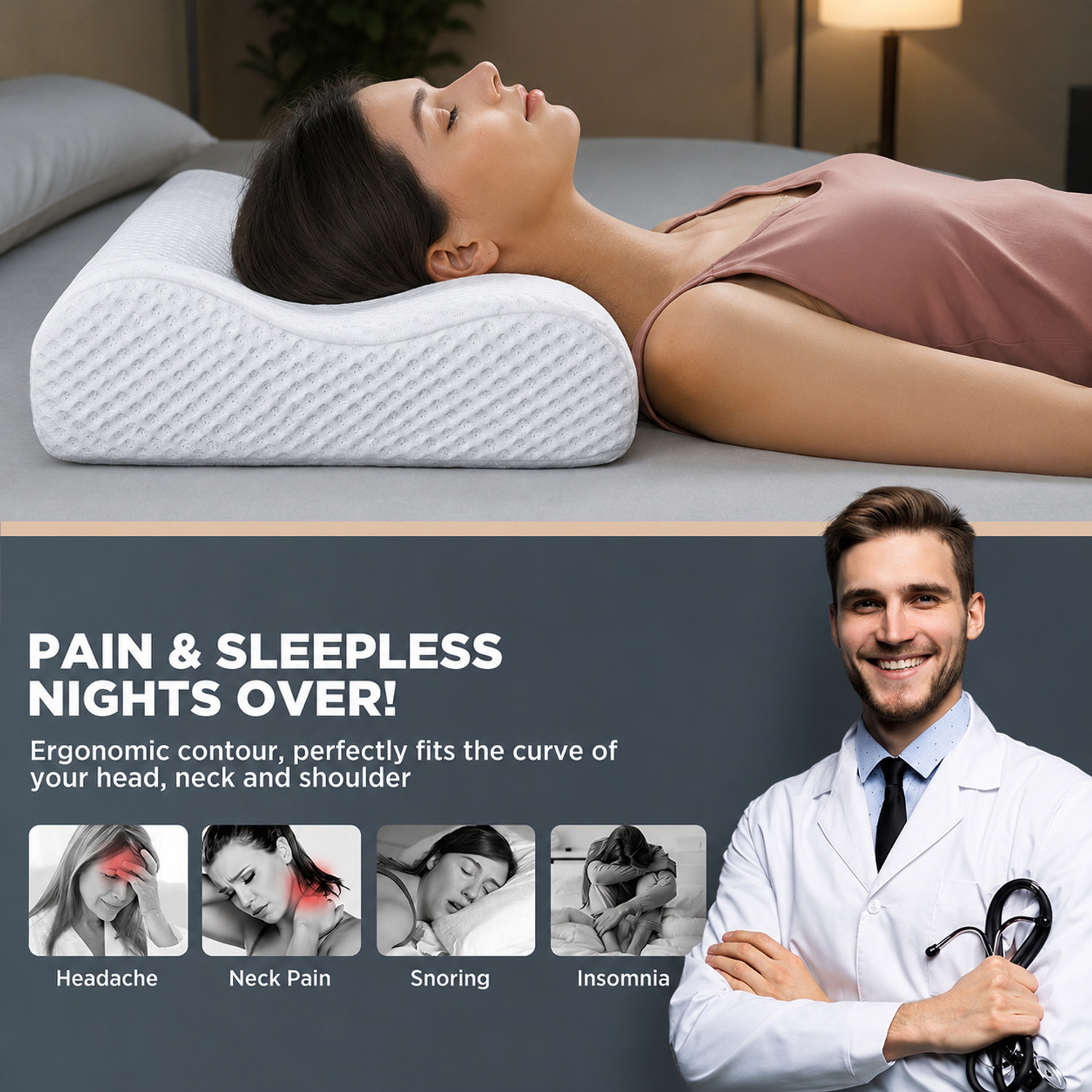 Image of araami Memory Foam Orthopaedic Pillow Pack of 1 Solid ORTHOPEDIC Solid Sleeping