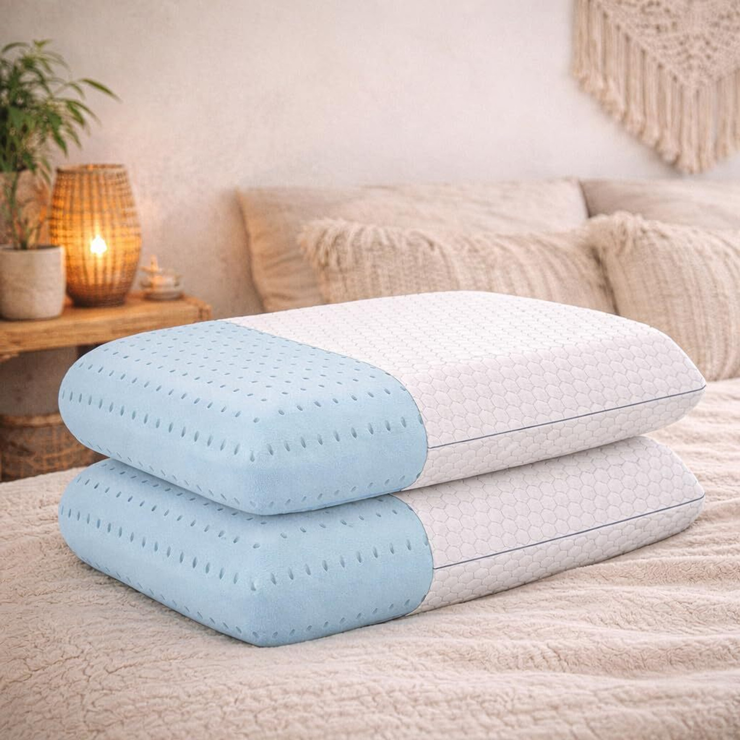 Image of LA VERNE Memory Foam Sleeping Pillow Pack of 2 Geometric Luxury