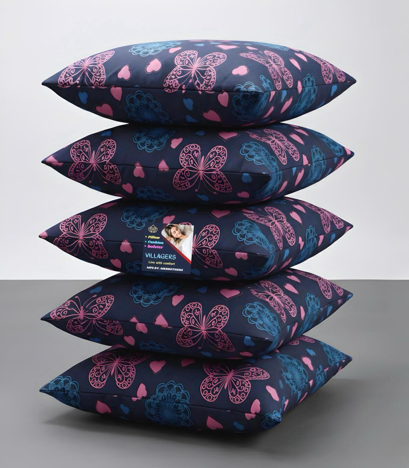 Image of VILLAGERS Microfibre Cushion Pack of 5 Geometric Premium Cushion Set | (16x16 inch)