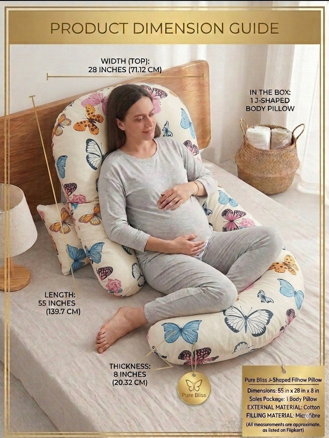 Image of WILD MINT Polyester Fibre Pregnancy Pillow Pack of 1 Birds WILDMINT PREMIUM J SHAPE PREGNANCY PILLOW