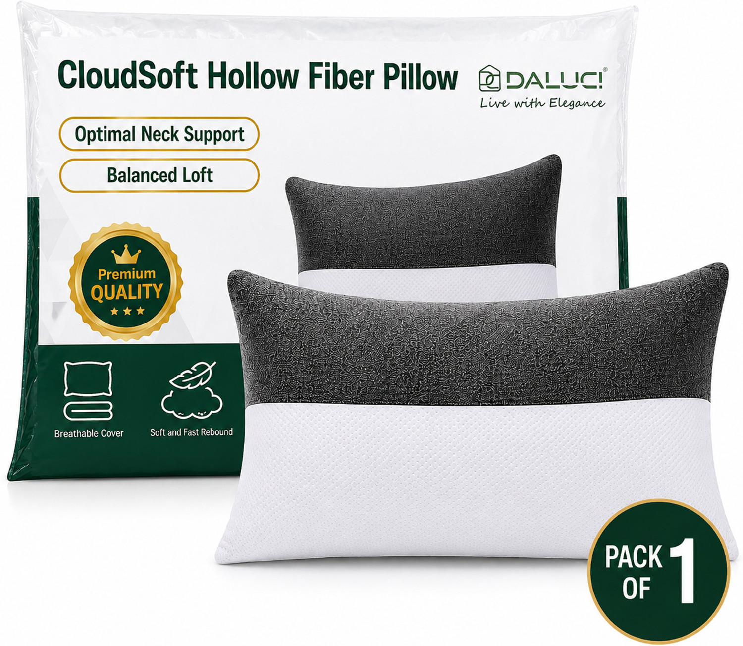 Image of DALUCI Microfibre Sleeping Pillow Pack of 1 Solid Comfort & Soft Microfiber Sleeping Pillow - Ultra Soft Bed Pillow for Sleeping