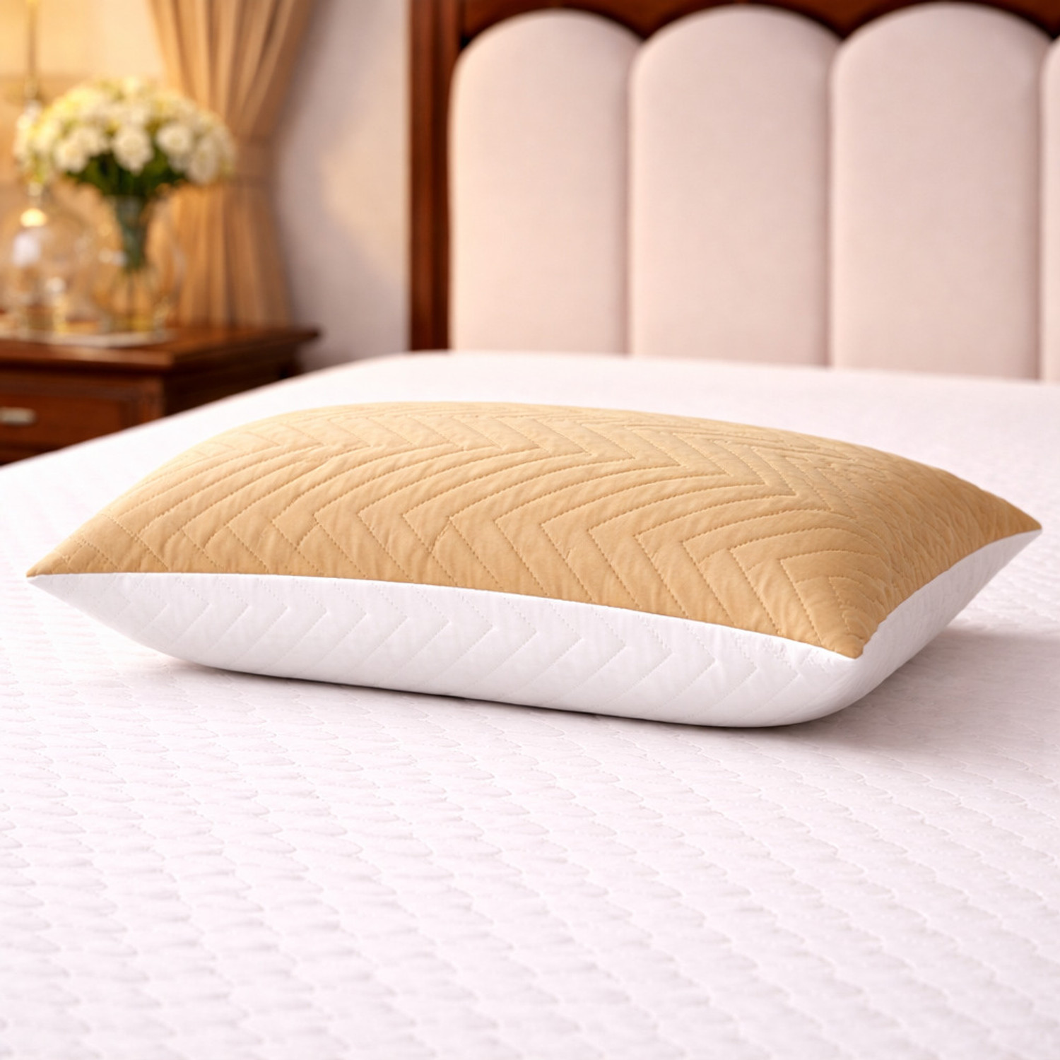 Image of Luxora Microfibre Sleeping Pillow Pack of 1 Geometric Luxury (Beige and White)