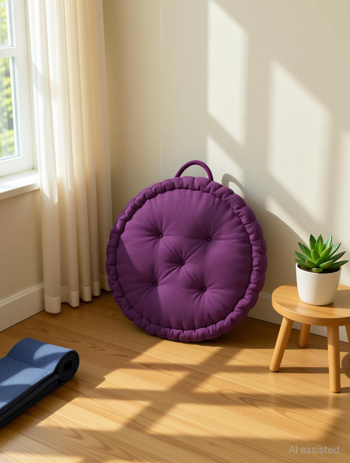 maatrikaa Cotton Floor Cushion Pack of 1 Solid Round-Tatami Cushion for Meditation, Reading, Sitting Room(18x18 Inch)
