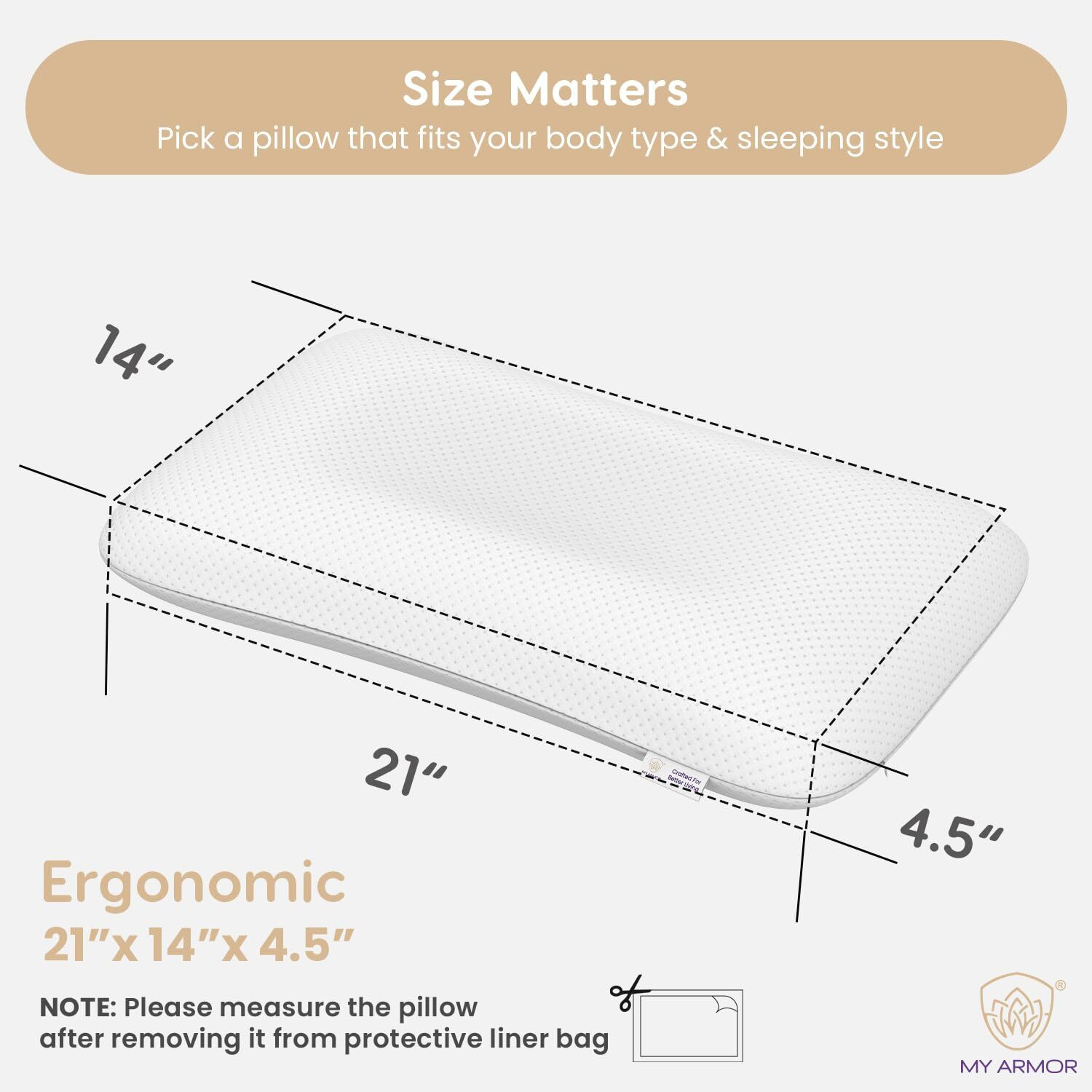 Image of MY ARMOR Memory Foam Orthopaedic Pillow Pack of 1 Solid Ergonomic Memory Foam Pillow for Neck Pain Relief & Back Support, Zipper Cover,