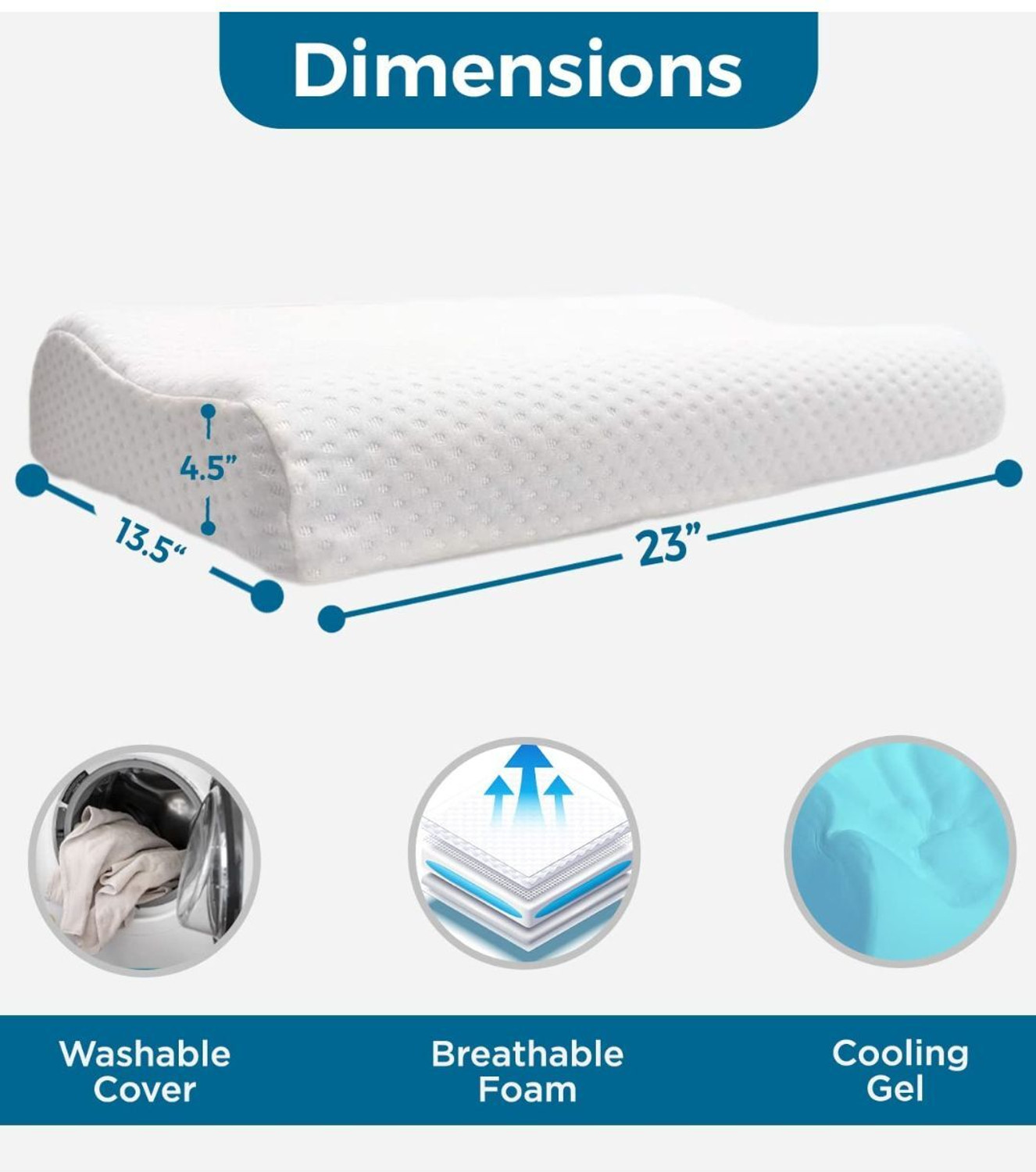 Image of Sleepsia Memory Foam Orthopaedic Pillow Pack of 4 Stripes Cervical Contour Memory Foam Pillow, Gel Pillow with Washable Cover