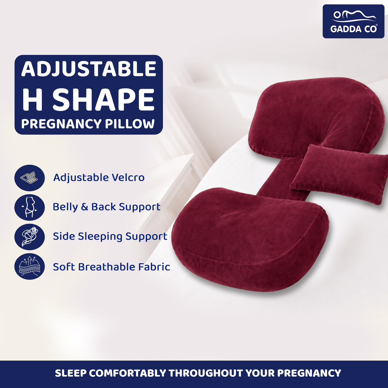 Image of GADDA CO Microfibre Pregnancy Pillow Pack of 1 Solid Adjustable Pillow