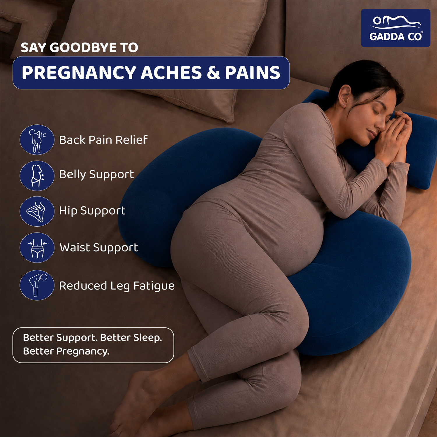 Image of GADDA CO Microfibre Pregnancy Pillow Pack of 1 Solid Adjustable Pillow