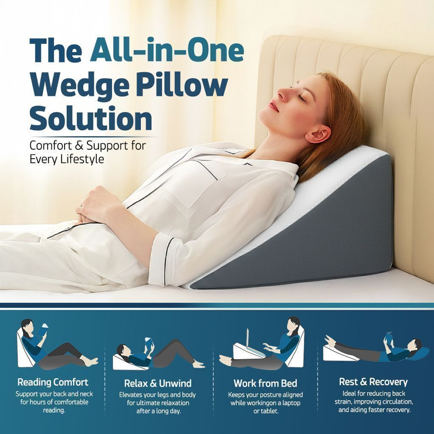Image of HOMESO Memory Foam Orthopaedic Pillow Pack of 1 Solid Wedge Plus Pillow for Sleeping Back & Neck Pain Relief Leg Elevator