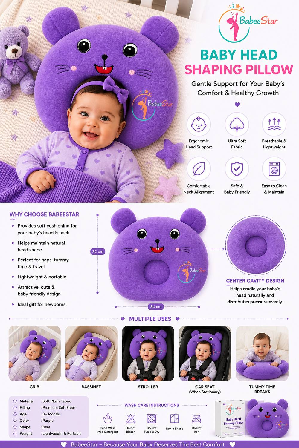 Babeestar Mustard Seeds Microfibre Baby Pillow Pack of 1 - Image 2