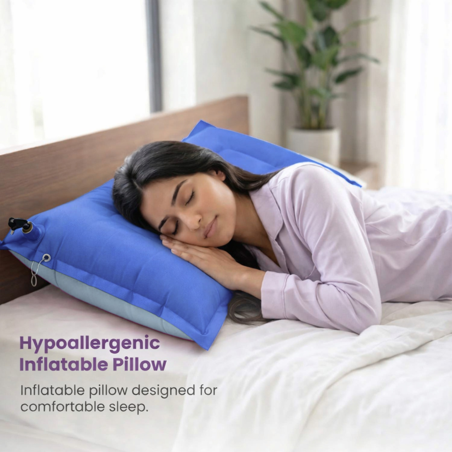 Image of ACE Air Travel Pillow Pack of 1 Solid AirPillow (Blue /Gray)