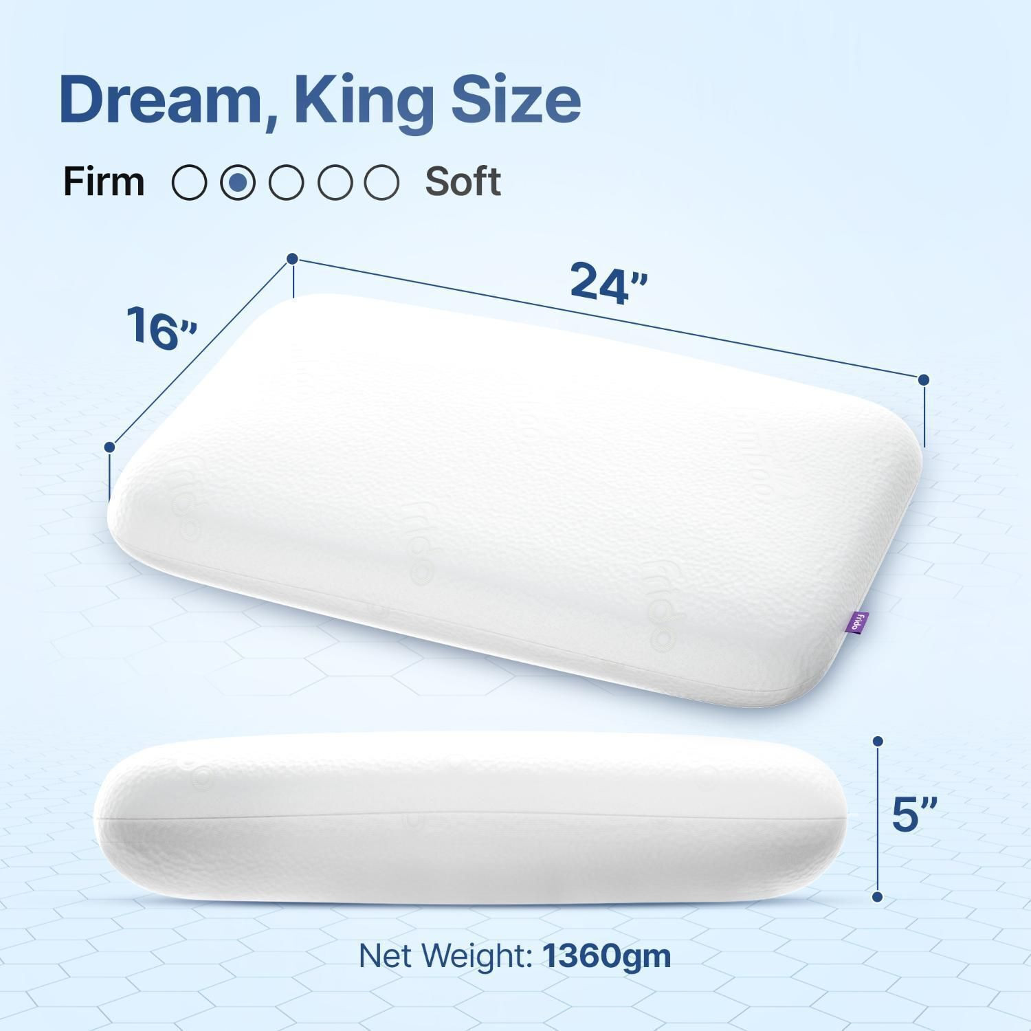Image of Frido Memory Foam Orthopaedic Pillow Pack of 1 Solid Ultimate Deep Sleep Pillow for Neck & Shoulder Pain Relief, King Size 5 Inch