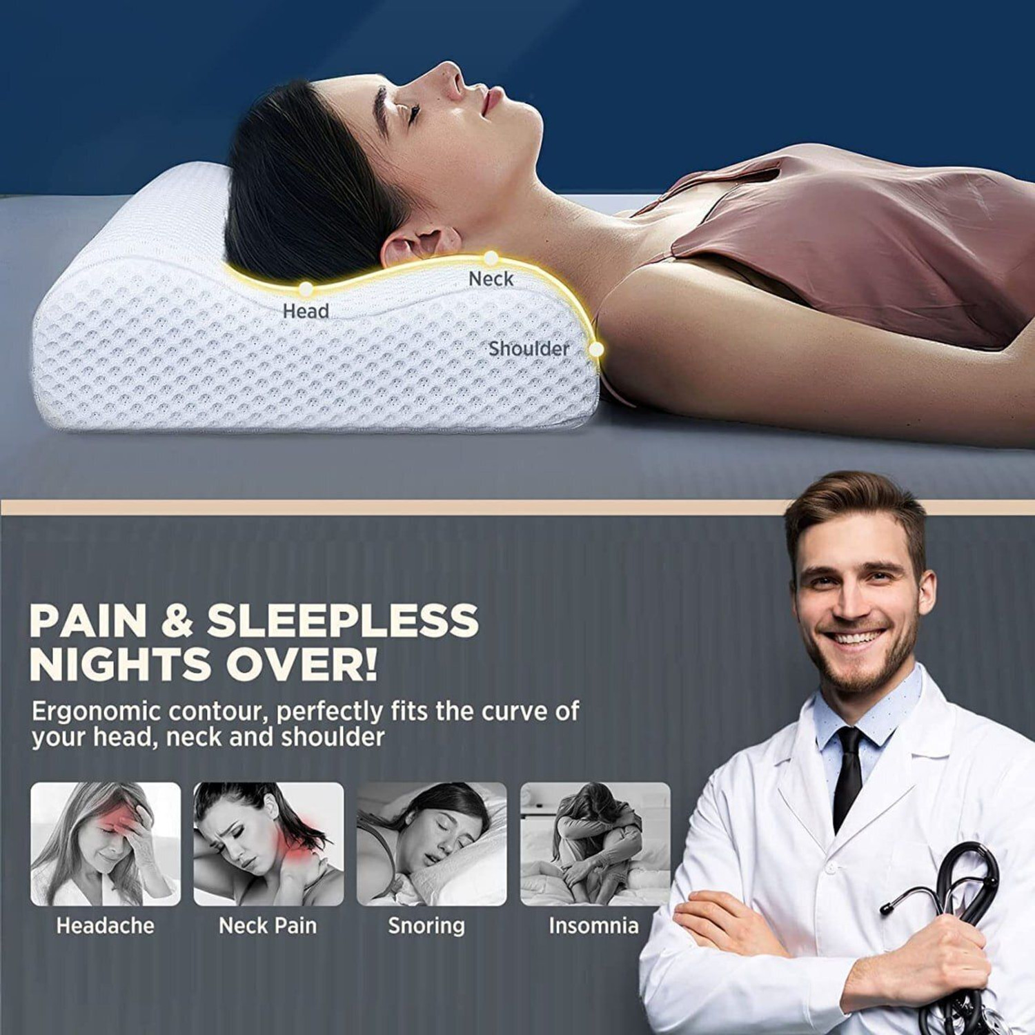 Image of sleepyoga Orthopedic Memory Foam Pillow Memory Foam Solid Orthopaedic Pillow Pack of 1