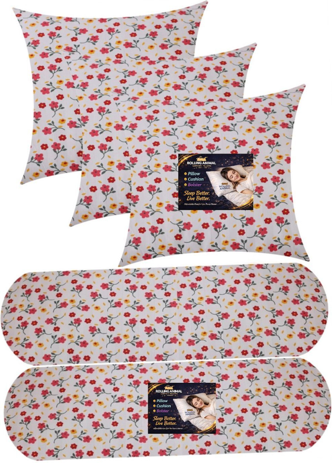 Image of vyomfit Microfibre Bolster Pack of 5 Printed Comfortable