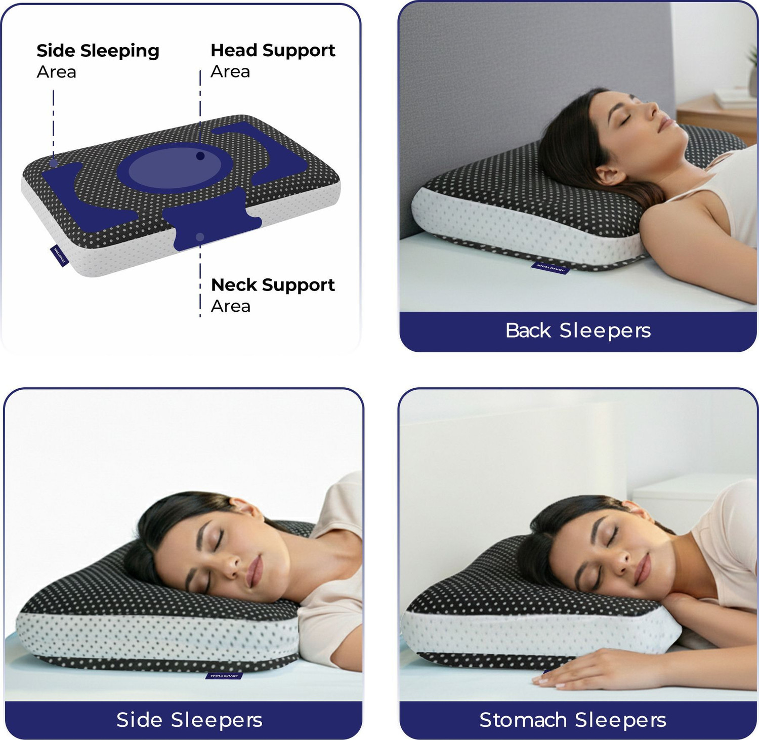 Image of WELLGIVER Memory Foam Sleeping Pillow Pack of 2 Geometric Luxury