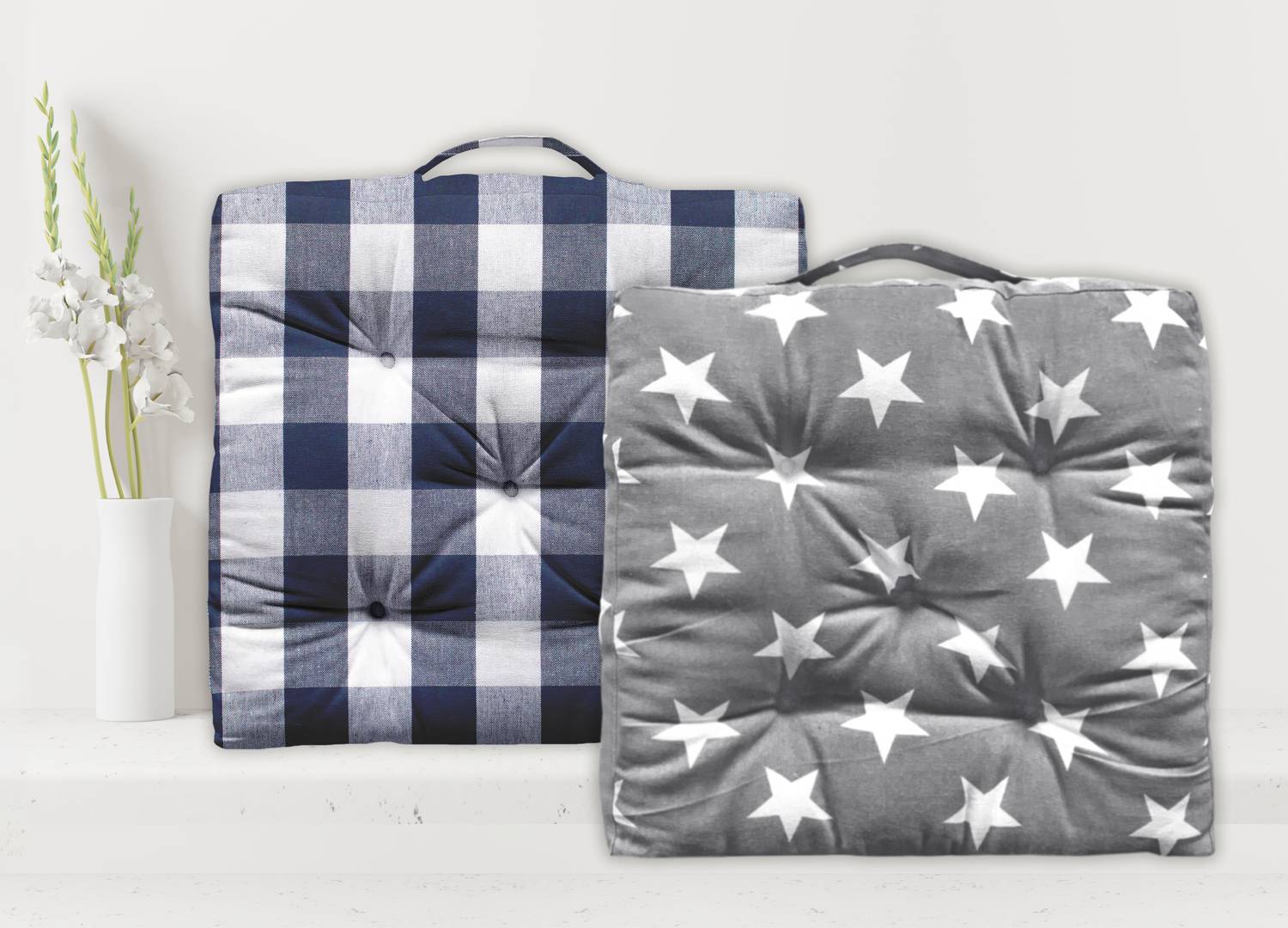 OASIS Cotton Floor Cushion Pack of 2 Abstract (Blue, Grey)