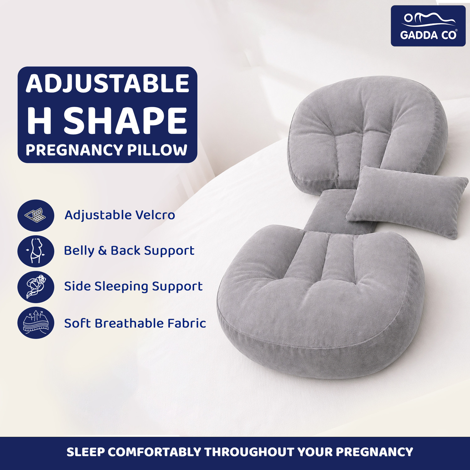 Image of GADDA CO Microfibre Pregnancy Pillow Pack of 1 Solid Ult