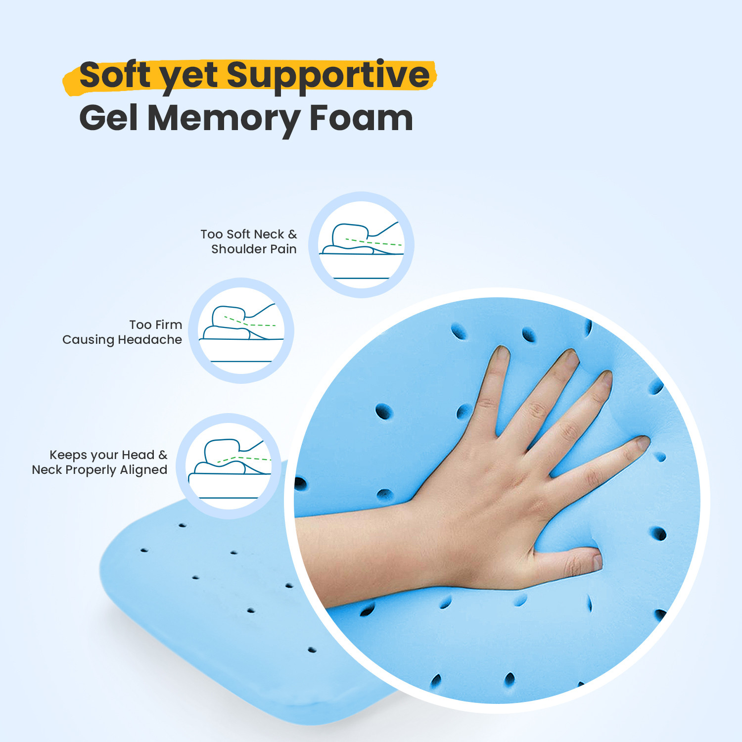 Image of Sleepsia Memory Foam Sleeping Pillow Pack of 1 Solid Ventilated Cooling Gel Orthopedic Bed Pillow for Sleeping - Ergonomic Pillow