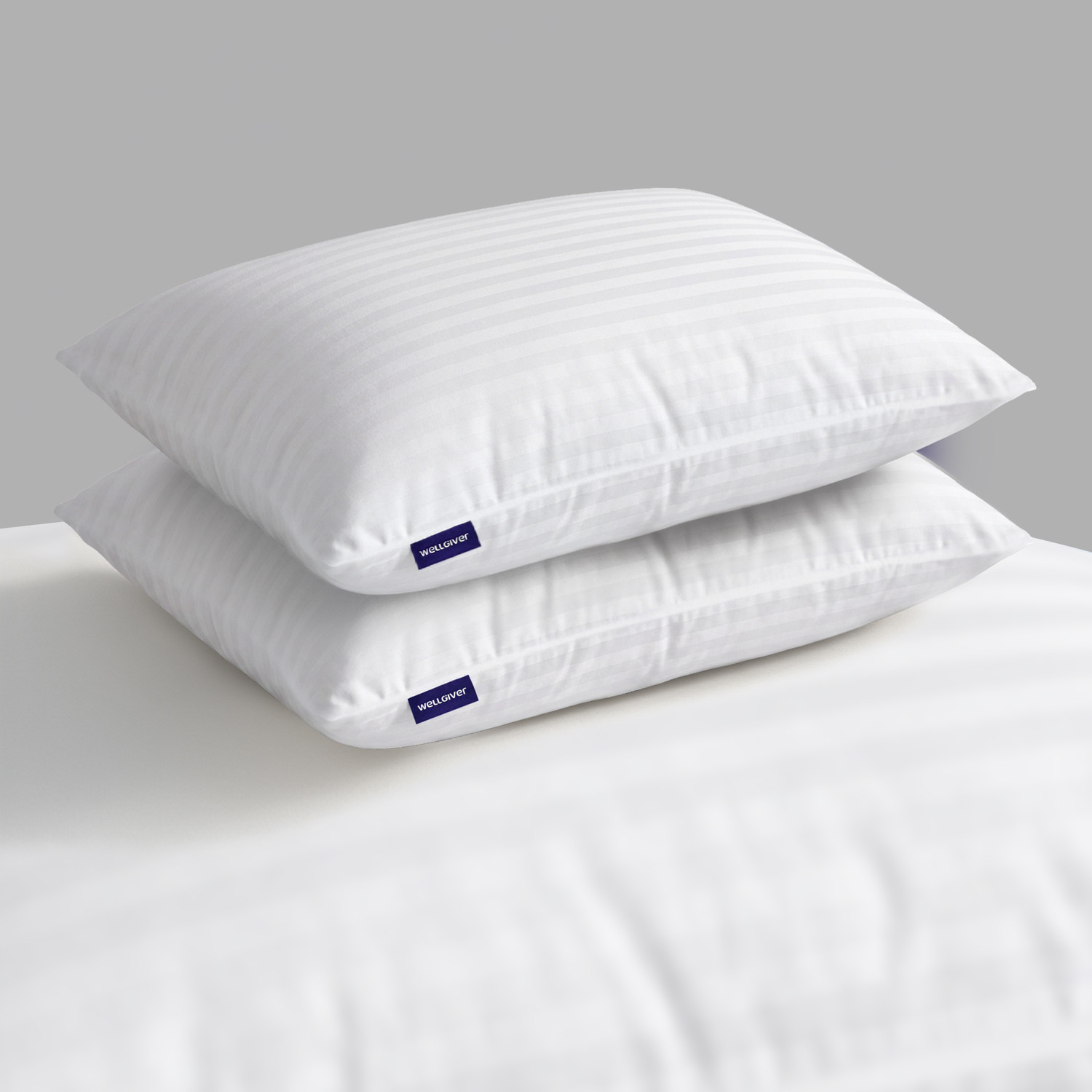 Image of WELLGIVER Microfibre Sleeping Pillow Pack of 2 Stripes Ultra Soft Bed Pillow for Sleeping, 41x61 cm, Soft & Fluffy, with Inner Cover