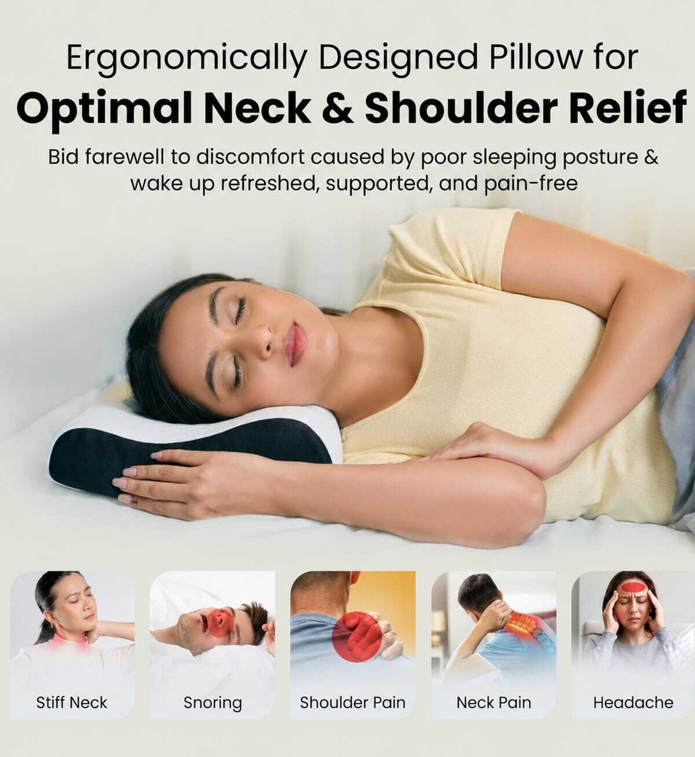 Image of COO RIZZ Nap time Anytime Memory Foam Orthopaedic Pillow Pack of 1 Geometric Contour Memory Foam Pillow, Anti-Snoring, Side Sleepers