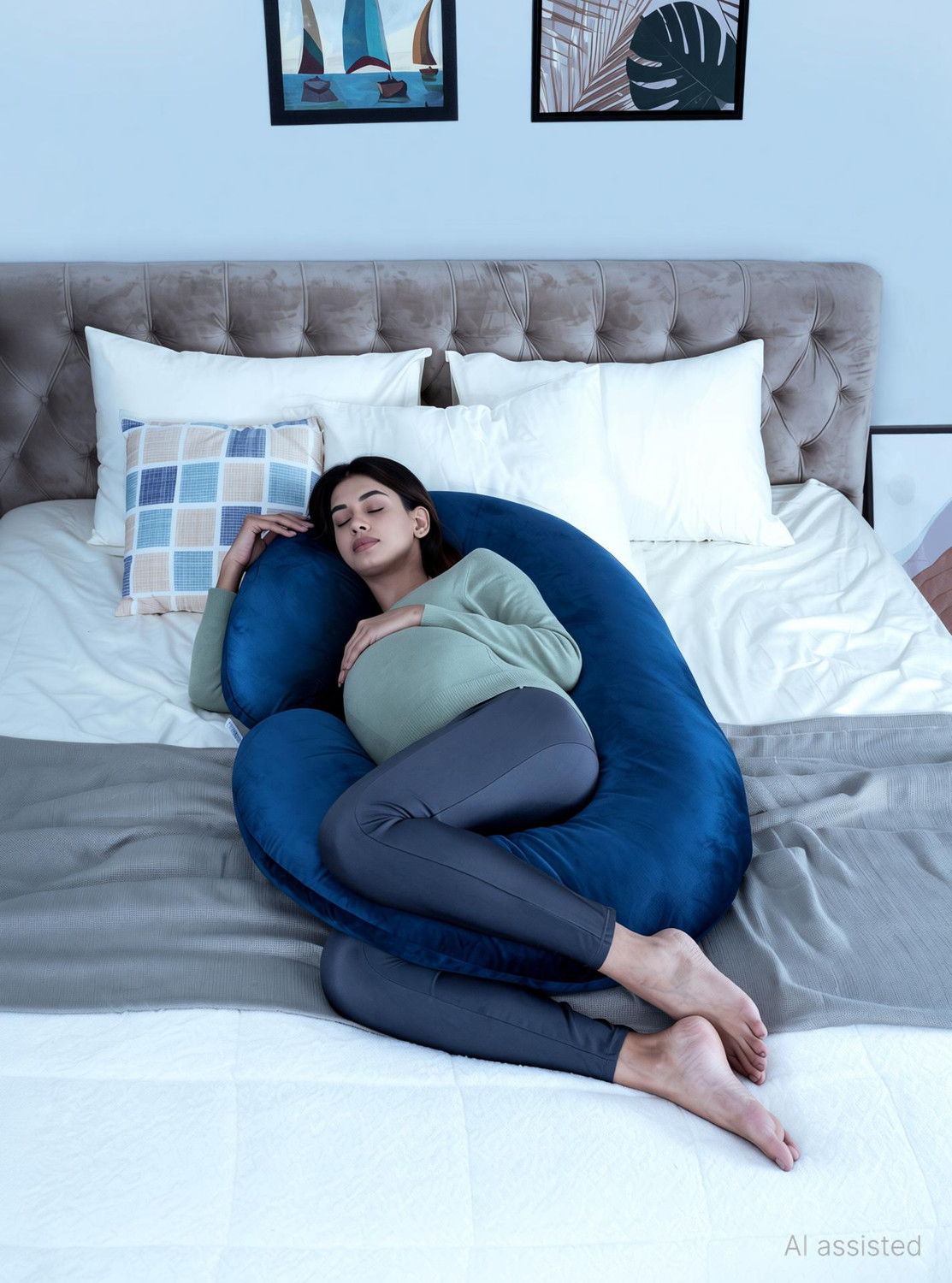 Image of Wakefit Microfibre Pregnancy Pillow Pack of 1 Solid C-Shape