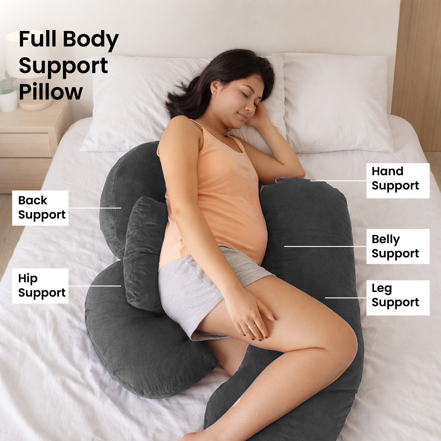 Image of MY ARMOR Microfibre Pregnancy Pillow Pack of 1 Solid Full Body Pregnancy Pillow for Back, Belly, Hips and Leg Support, Maternity Set