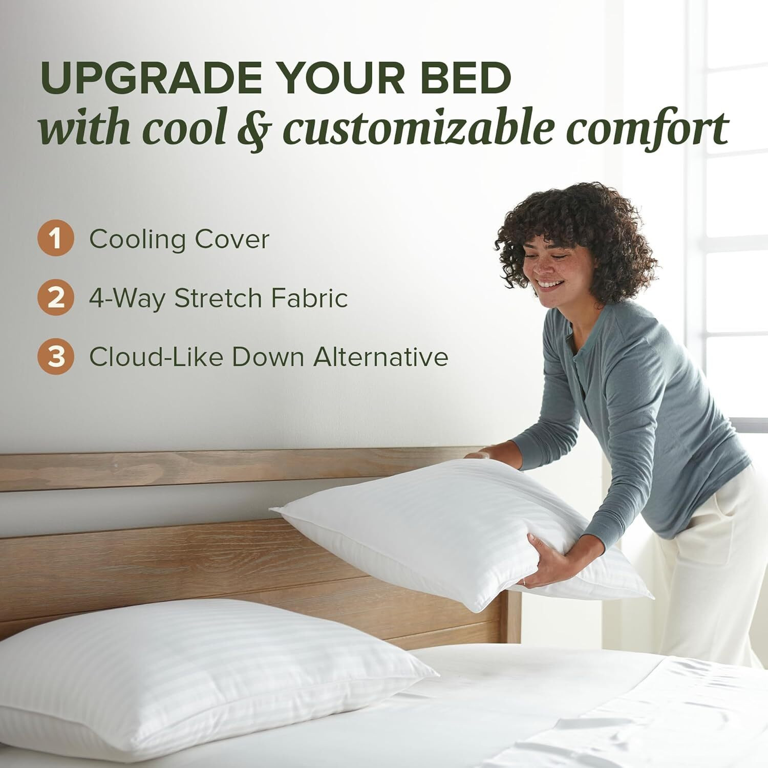 Image of EVAGROW PLUS Memory Foam Orthopaedic Pillow Pack of 2 Stripes