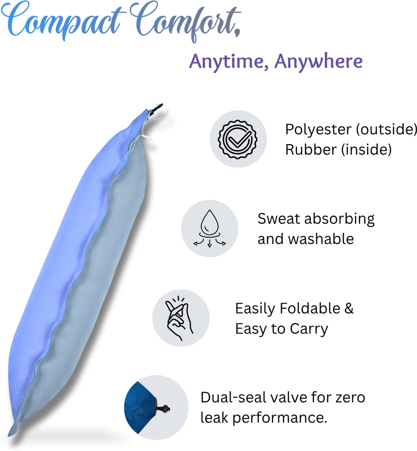 Image of ACE Air Travel Pillow Pack of 1 Solid AirPillow (Blue /Gray)