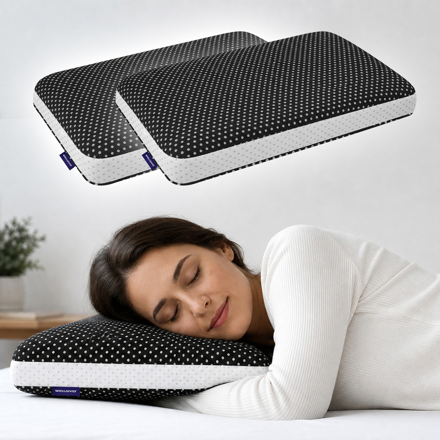 Image of WELLGIVER Memory Foam Sleeping Pillow Pack of 2 Geometric Luxury