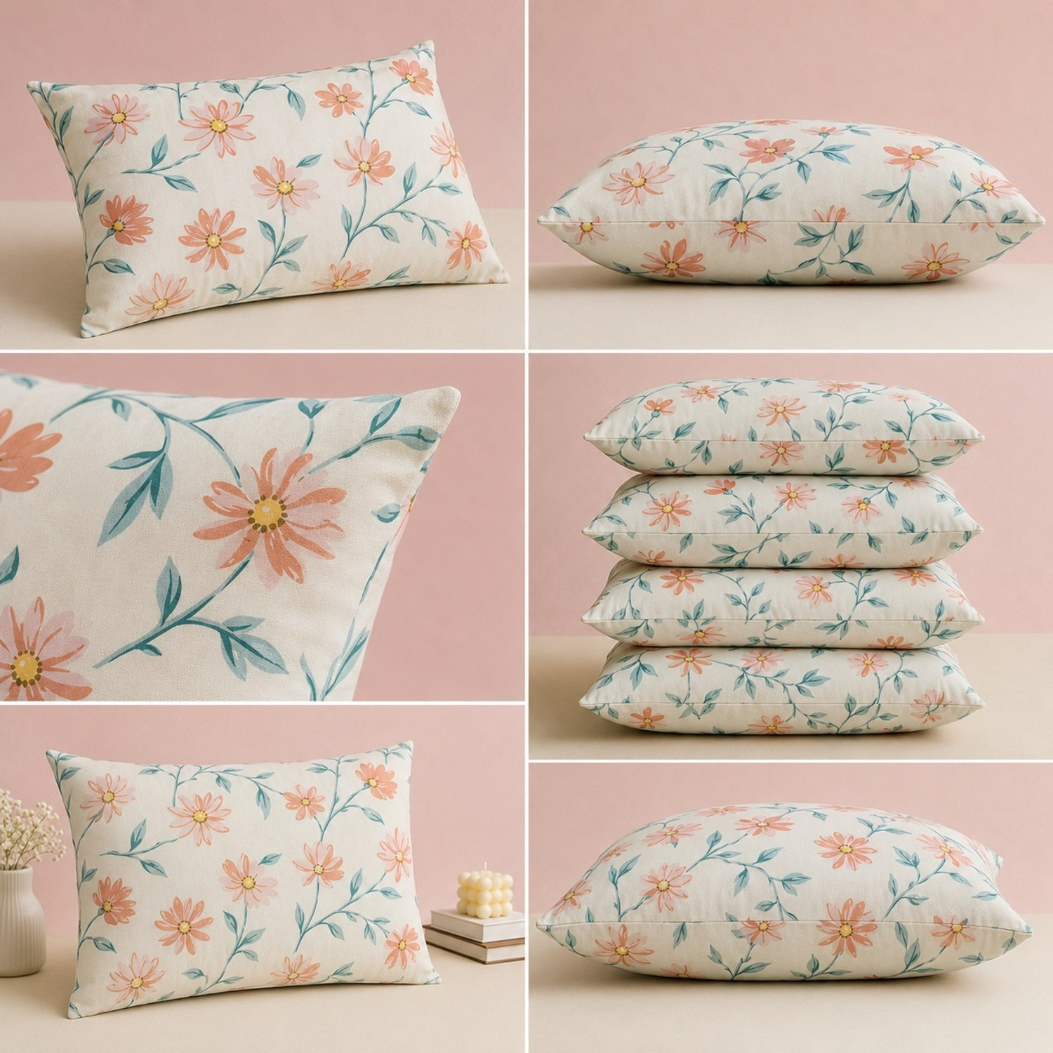 Image of Rolling Animal Cotton Sleeping Pillow Pack of 3 Floral Luxury