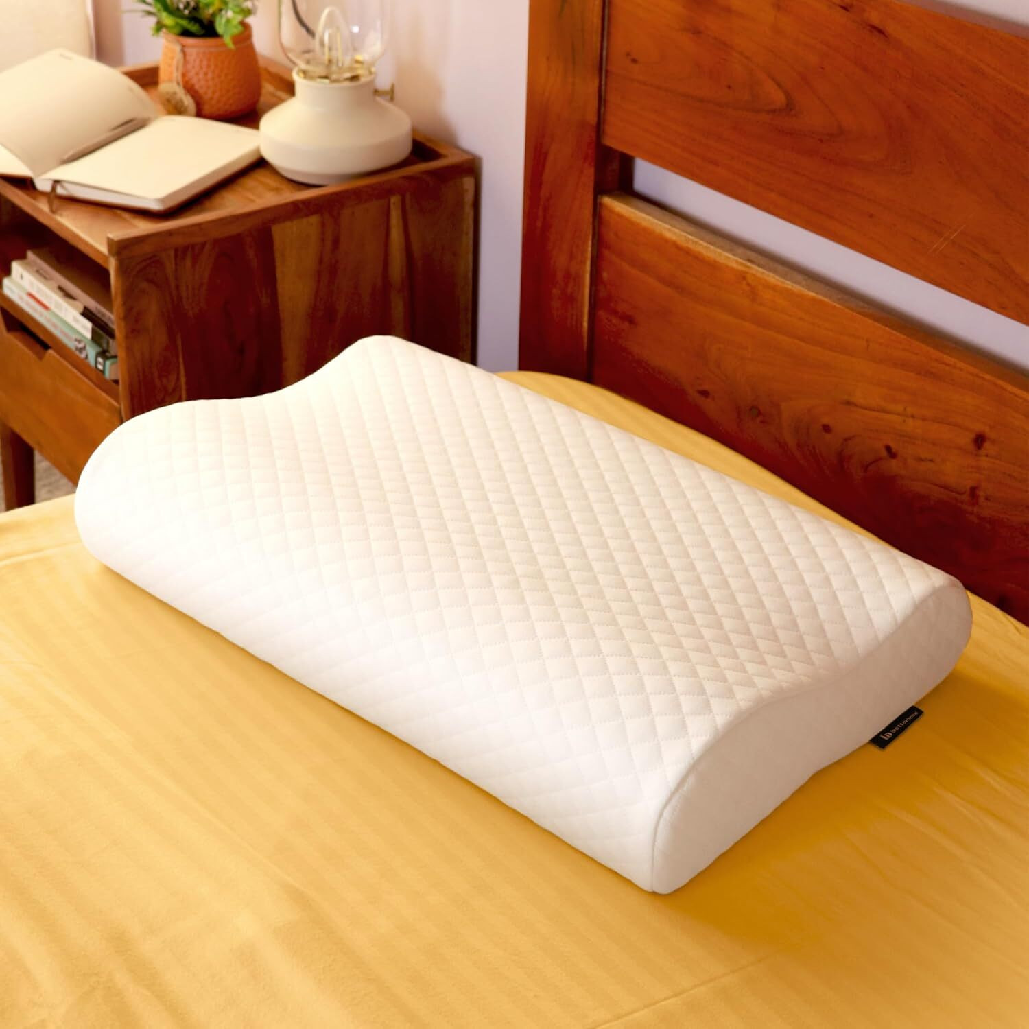 Image of Lunovix Memory Foam Orthopaedic Pillow Pack of 1 Geometric Cervical Contour Memory Foam Pillow, Stomached, Anti-Snoring, Side Sleepers