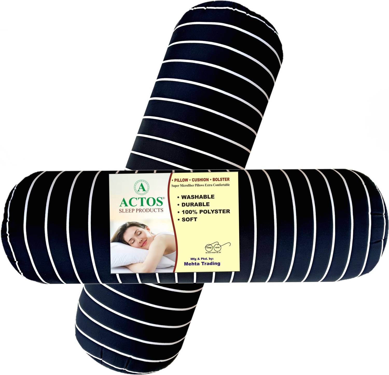 ACTOS Microfibre Bolster Pack of 2 Stripes Round