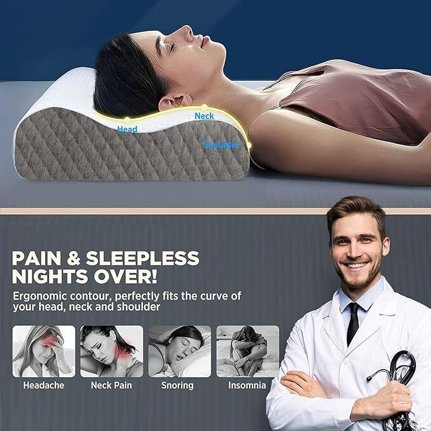 Image of Mashur fab Memory Foam Orthopaedic Pillow Pack of 3 Solid