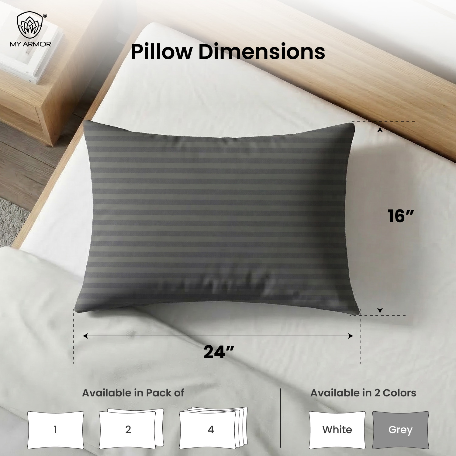 Image of MY ARMOR Microfibre Sleeping Pillow Pack of 1 Stripes microfiber pillow