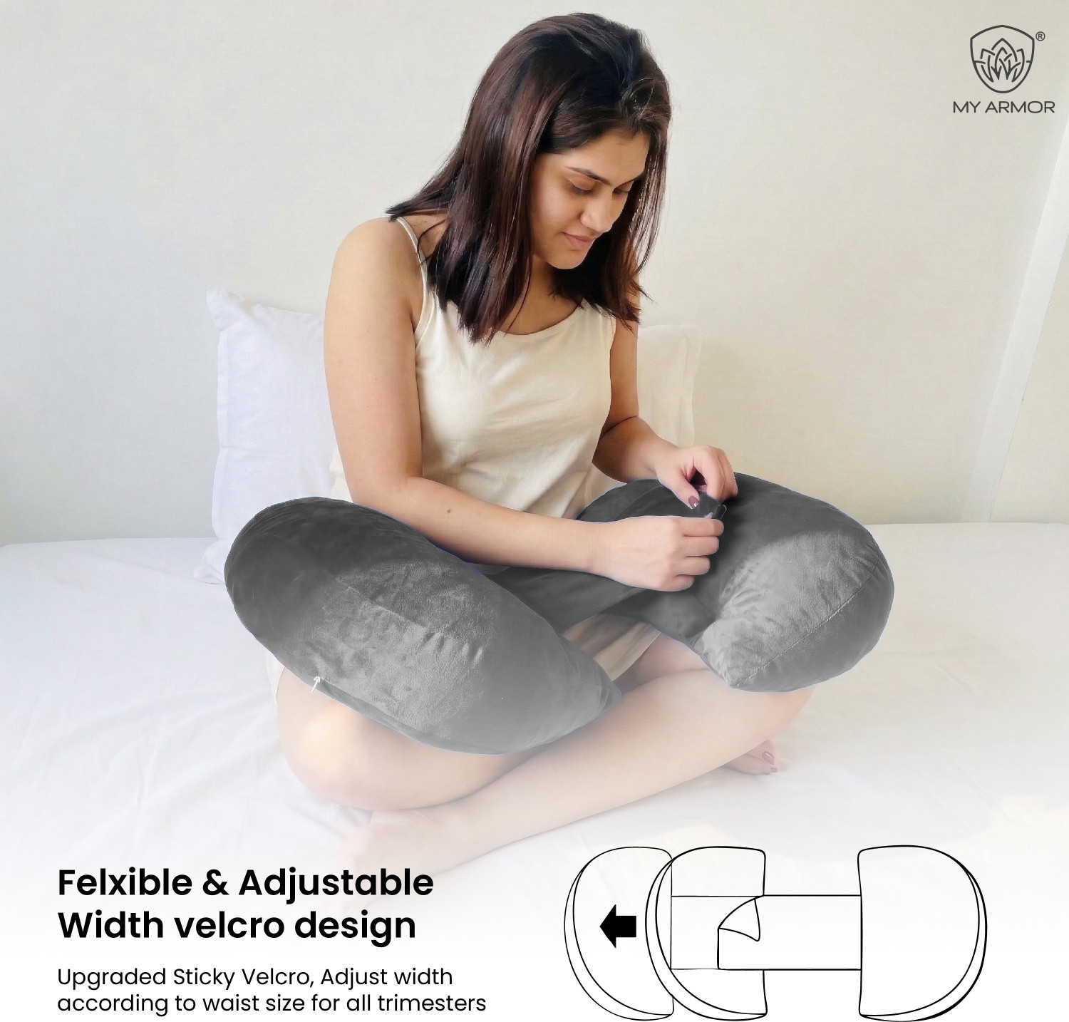 Image of MY ARMOR Microfibre Pregnancy Pillow Pack of 1 Solid Maternity Wedge Pillow Adjustable Back & Belly Support