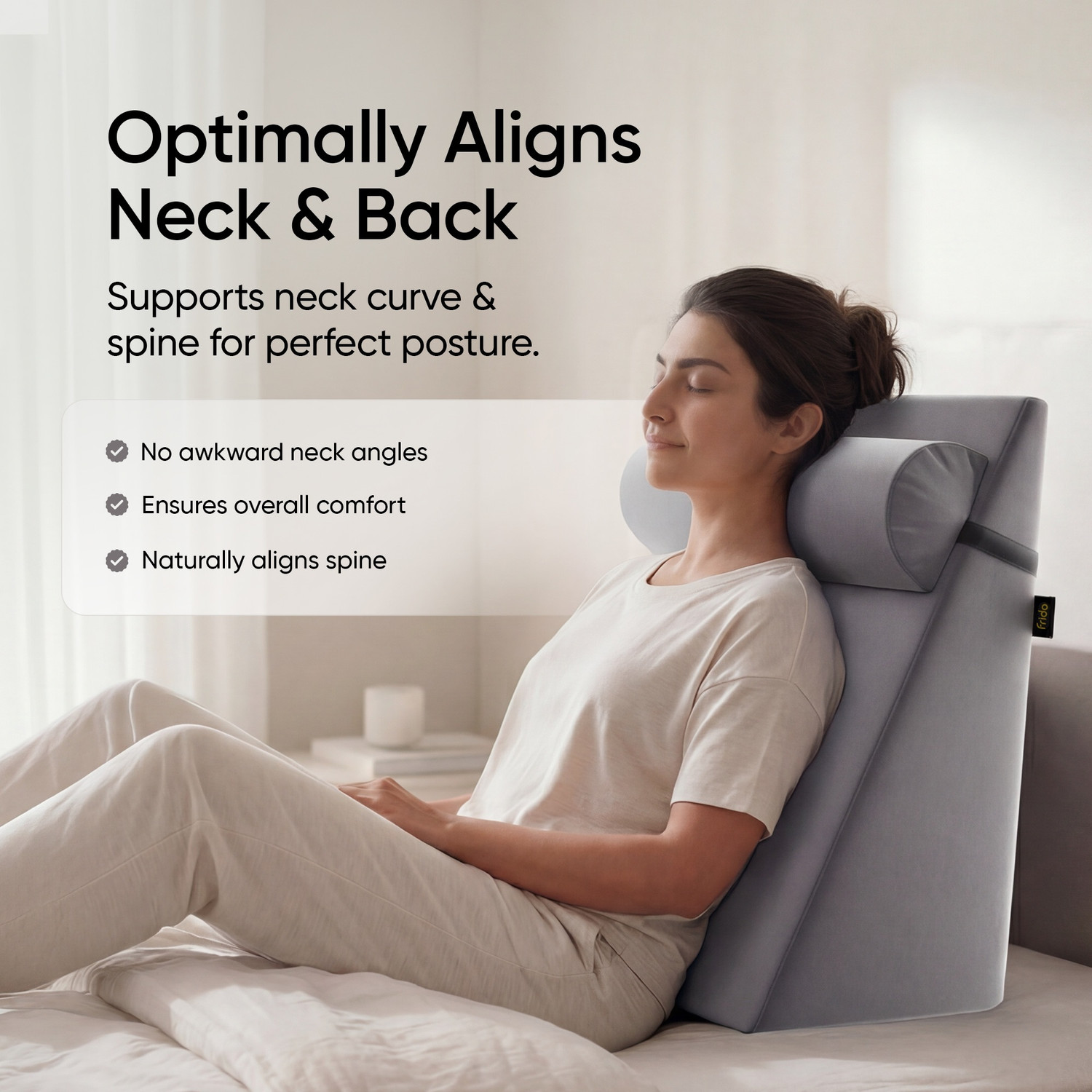Image of Frido Memory Foam Cushion Pack of 2 Solid Wedge Plus with Neck Rest Pillow | Back, Neck, Knee & Leg Support (Slate Grey)
