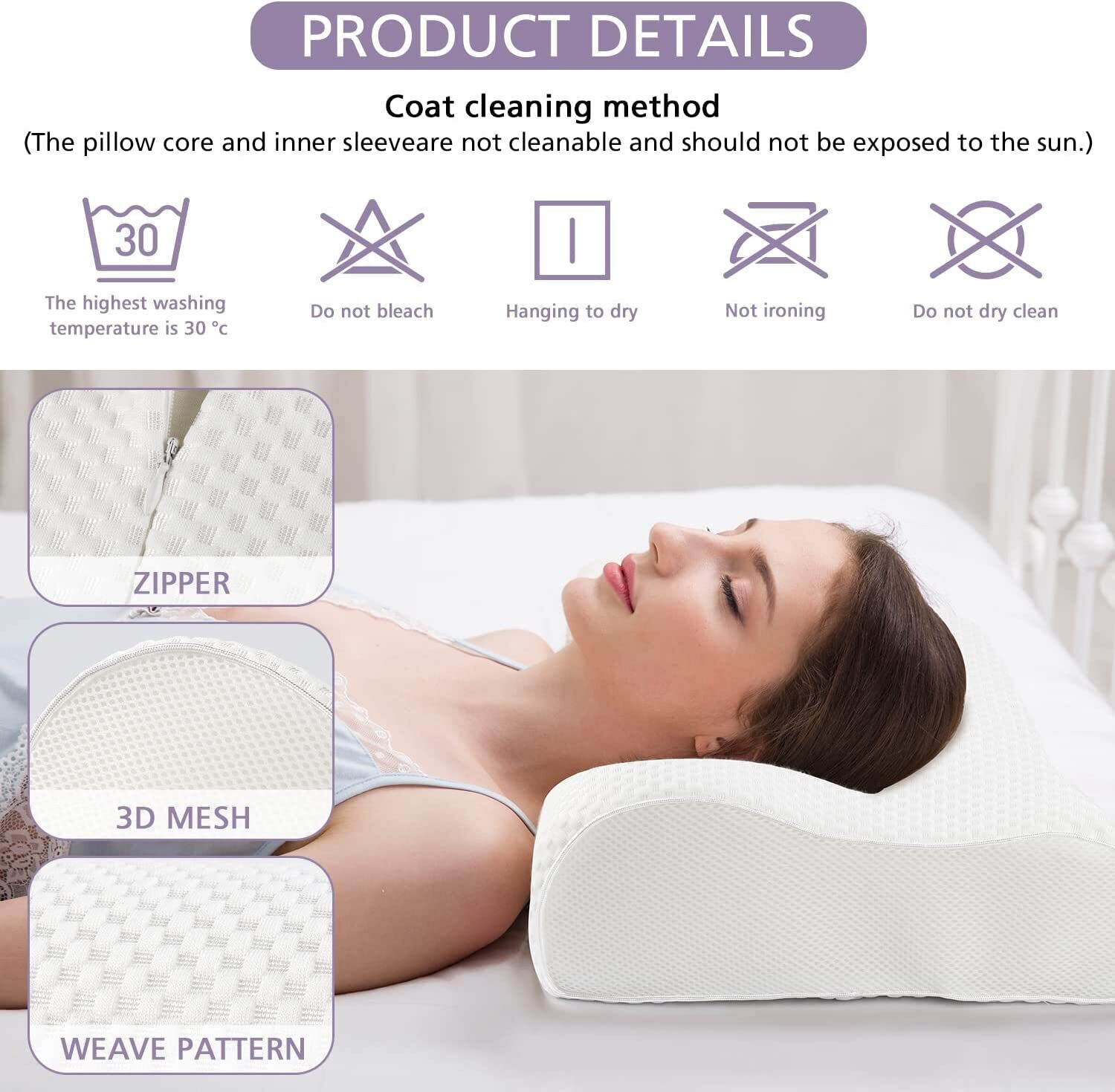 Image of TETAPOSE Memory Foam Sleeping Pillow Pack of 1 Solid