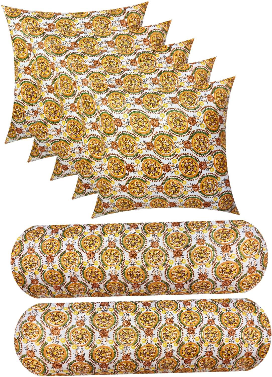 ACTOS Cotton Sleeping Pillow Pack of 7 Floral Combo Set of 5 Cushion And 2 Bolster