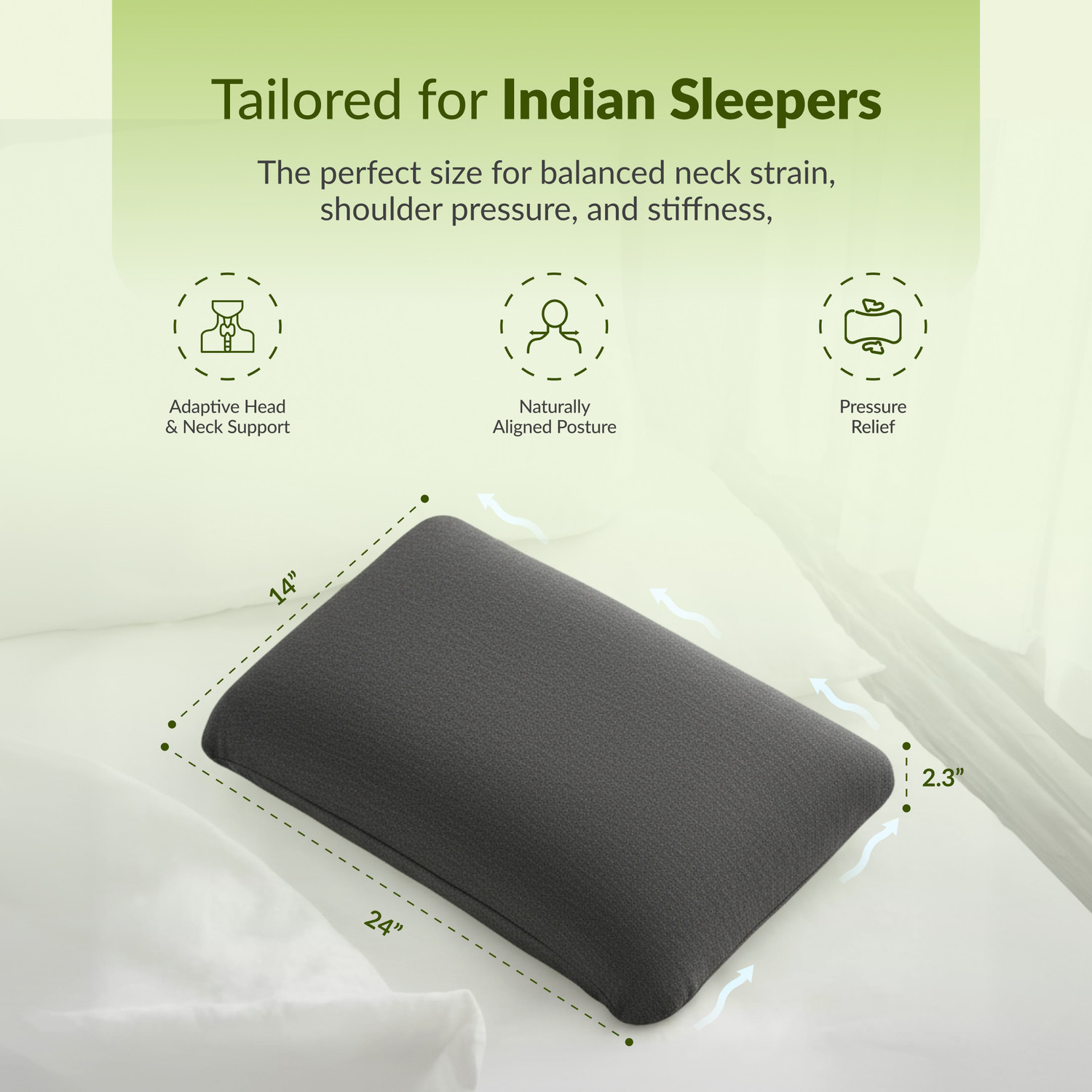 Image of SleepyHug Memory Foam Sleeping Pillow Pack of 2 Solid Slim Pillow