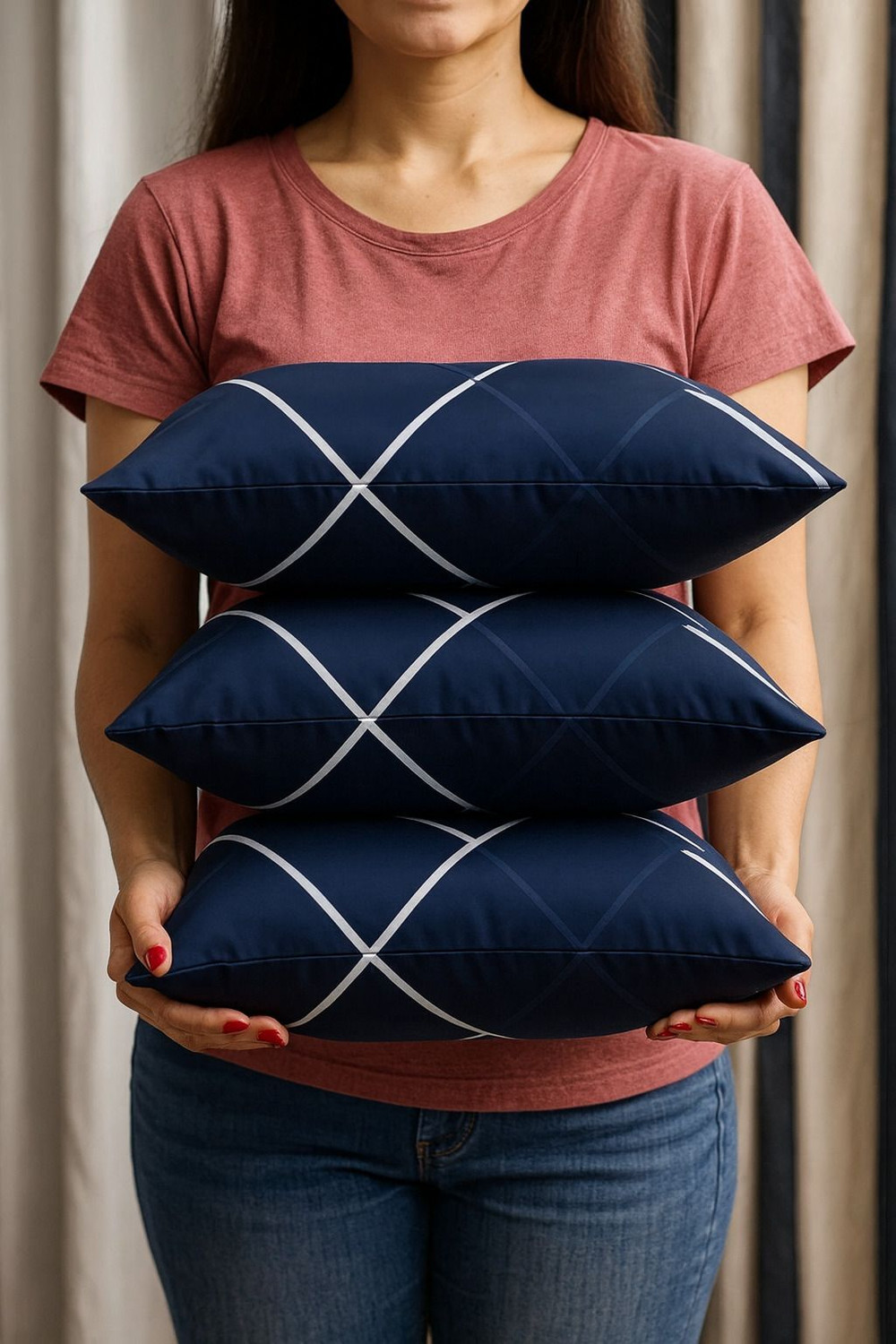 Image of EIRINI Polyester Fibre Sleeping Pillow Pack of 4 Abstract LUXURY
