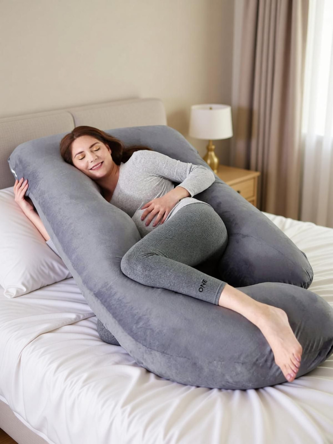 Image of Prifarodo Microfibre Pregnancy Pillow Pack of 1 Solid Pregnancy G & J Shape for Pregnant /Maternity Back Pain Relief, & Belly Support