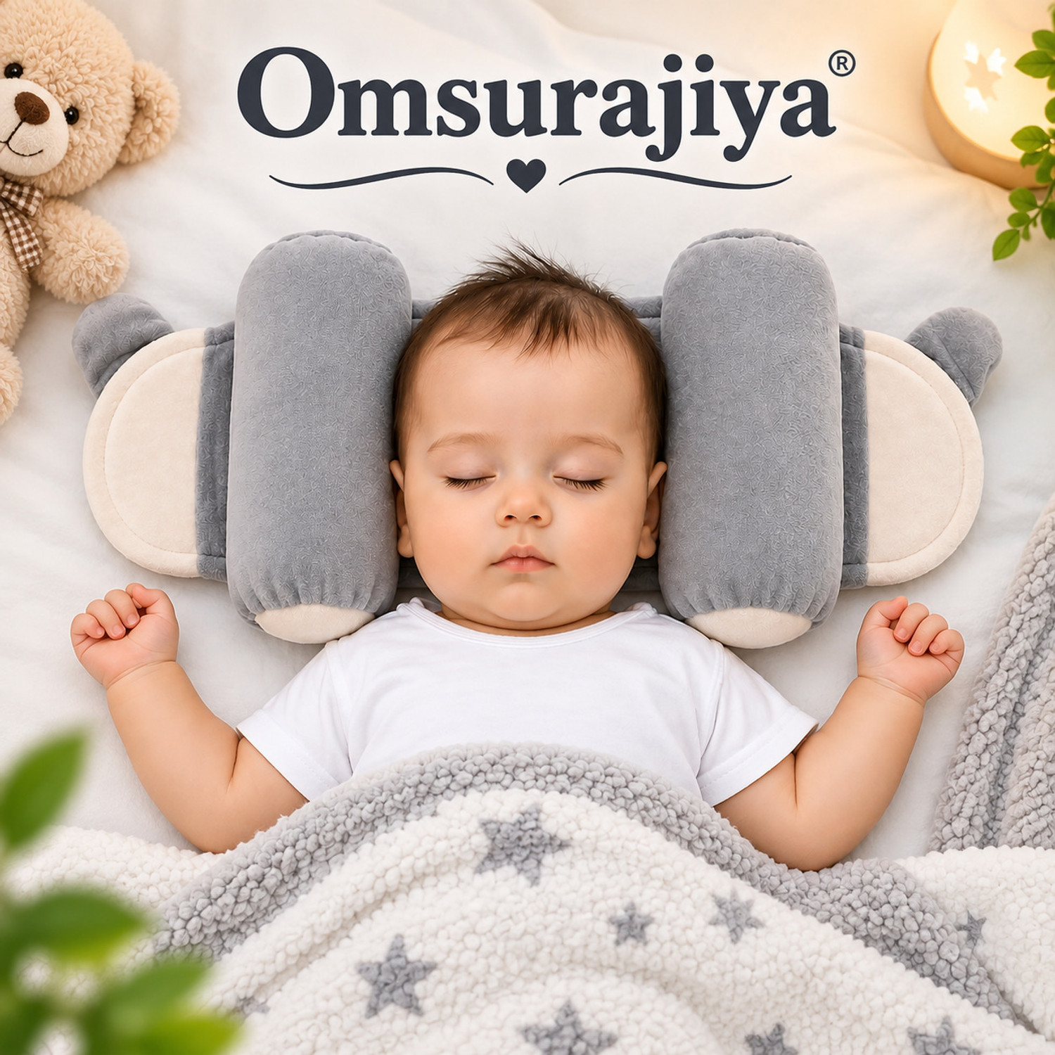 Image of Omsurajiya Microfibre, Cotton Baby Pillow Pack of 1 Solid Baby head shaper pillow
