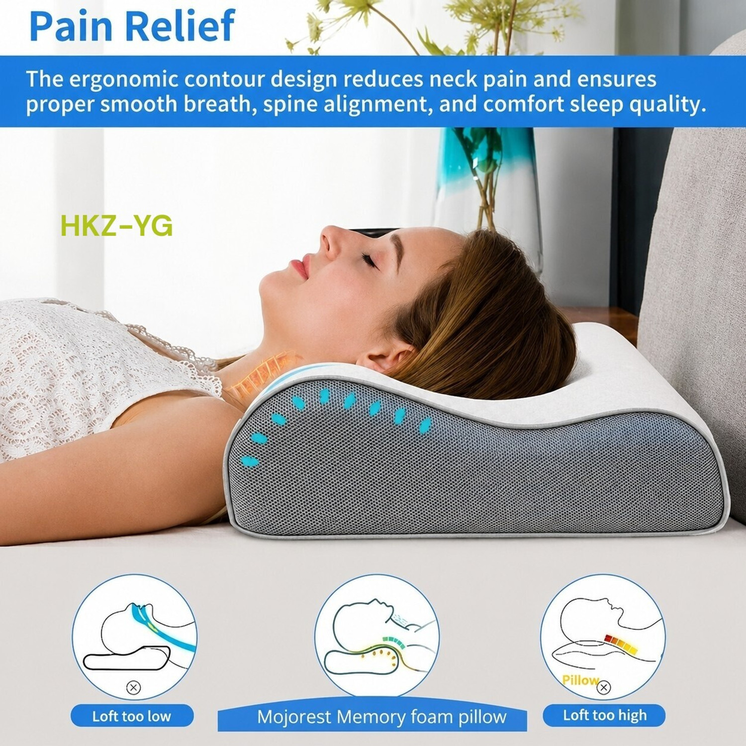 Image of HKZ-YG Memory Foam Orthopaedic Pillow Pack of 1 Geometric