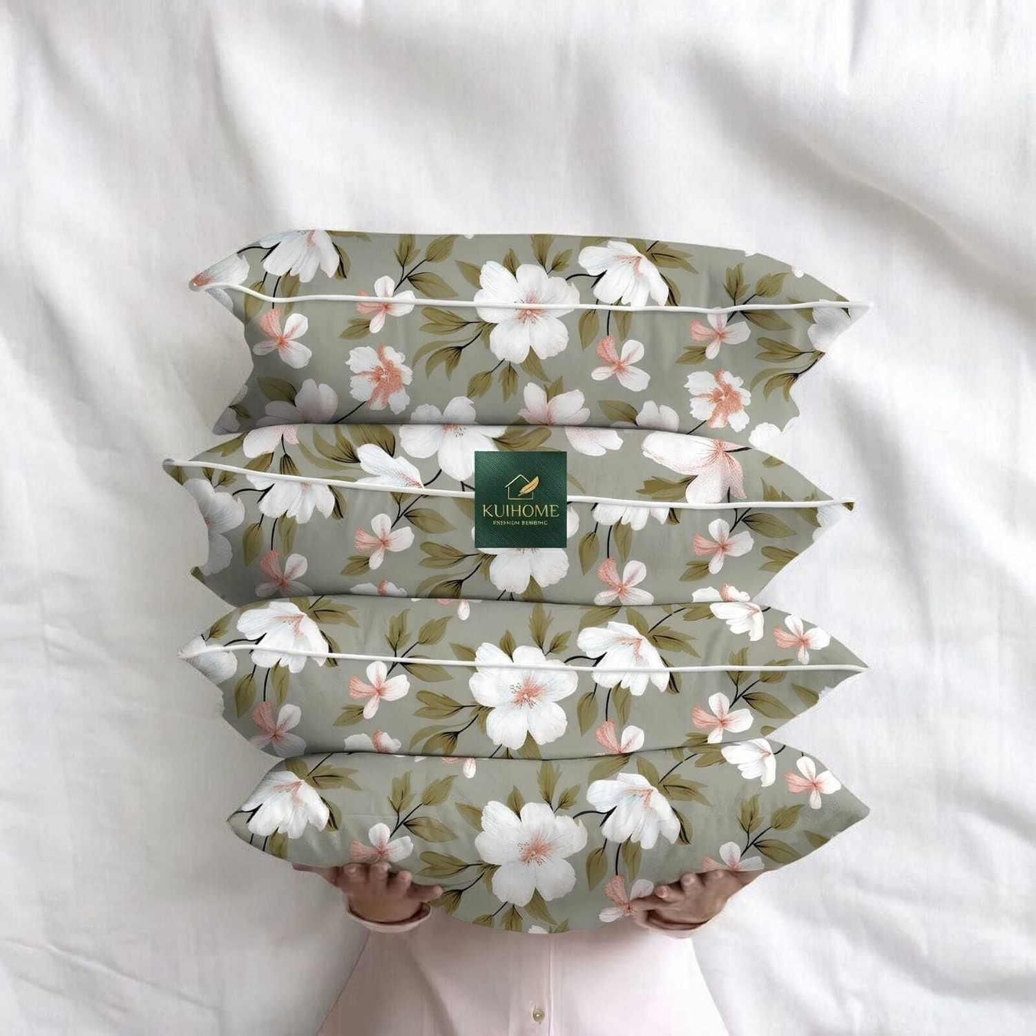 Image of kuihome Cotton Sleeping Pillow Pack of 4 Printed Cotton Sleeping Pillow with Floral Blossom Print | Soft & Comfortable Bed Pillow
