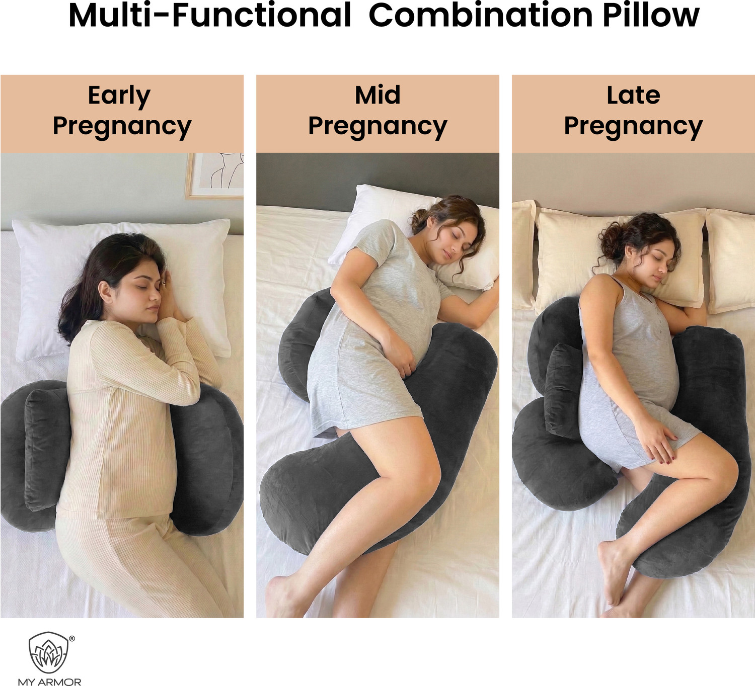 Image of MY ARMOR Microfibre Pregnancy Pillow Pack of 1 Solid Full Body Pregnancy Pillow for Back, Belly, Hips and Leg Support, Maternity Set