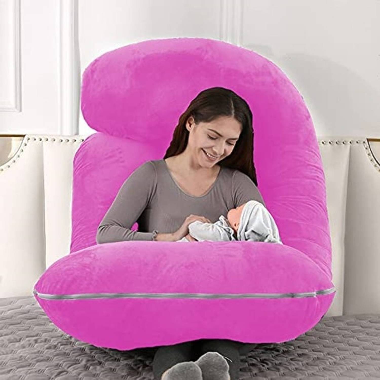 SIMAM Polyester Fibre Pregnancy Pillow Pack of 1 Solid J Shape