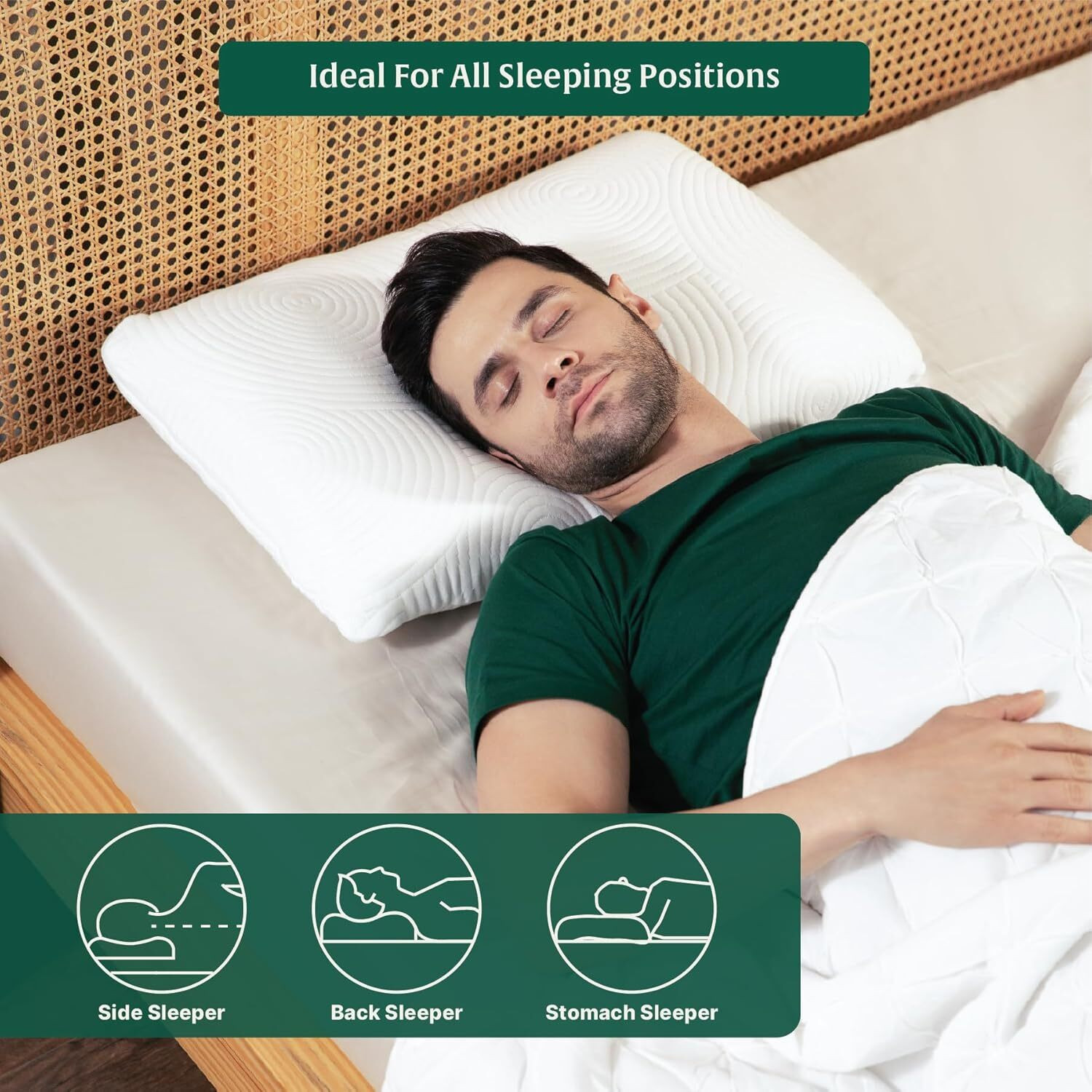 Image of The White Willow Memory Foam Sleeping Pillow Pack of 1 Solid Queen Size Neck and Back Pain Relief