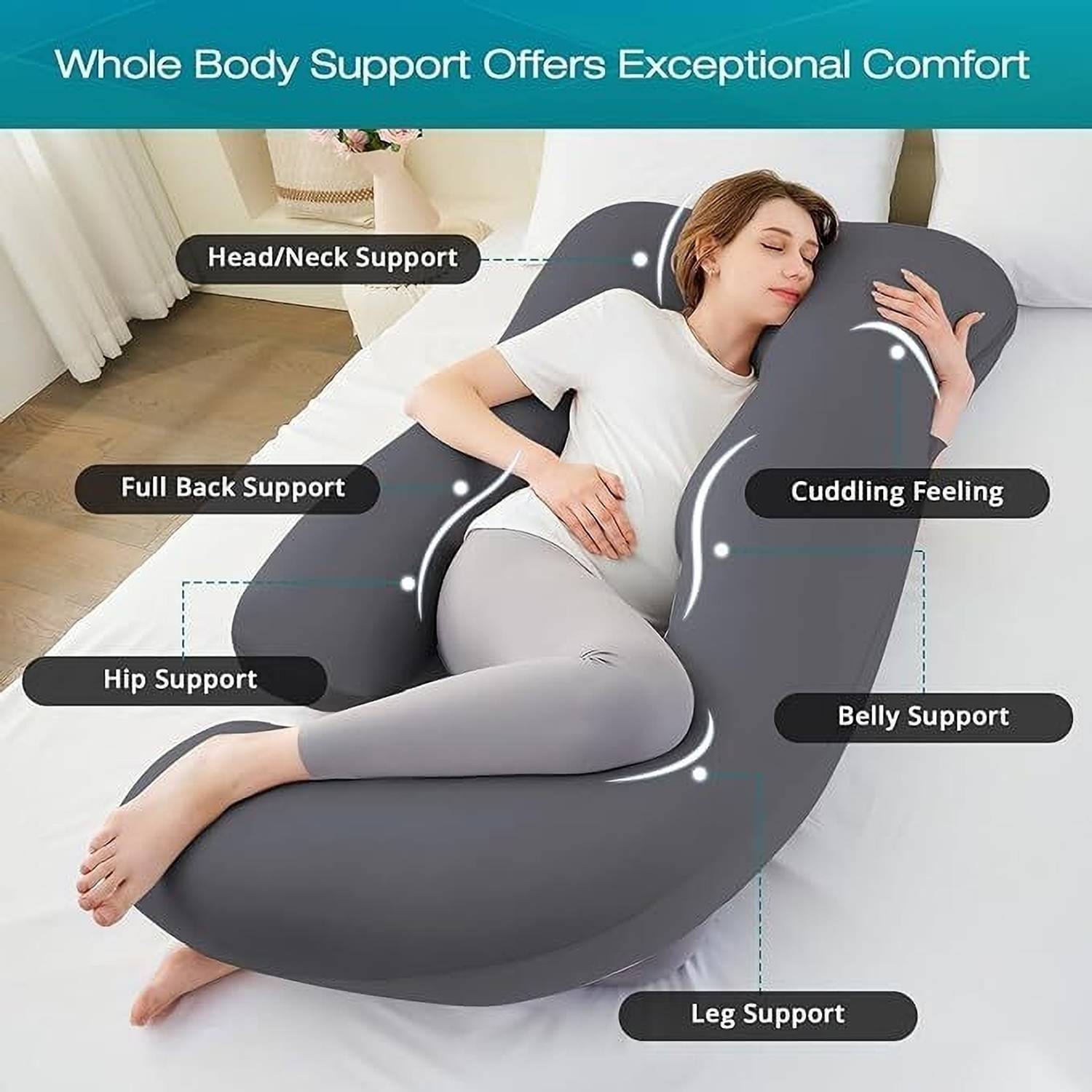 ag pro comfort Polyester Fibre Pregnancy Pillow Pack of 1 Solid Cotton J Shape pregnancy pillows for sleeping for pregnant women for good sleep