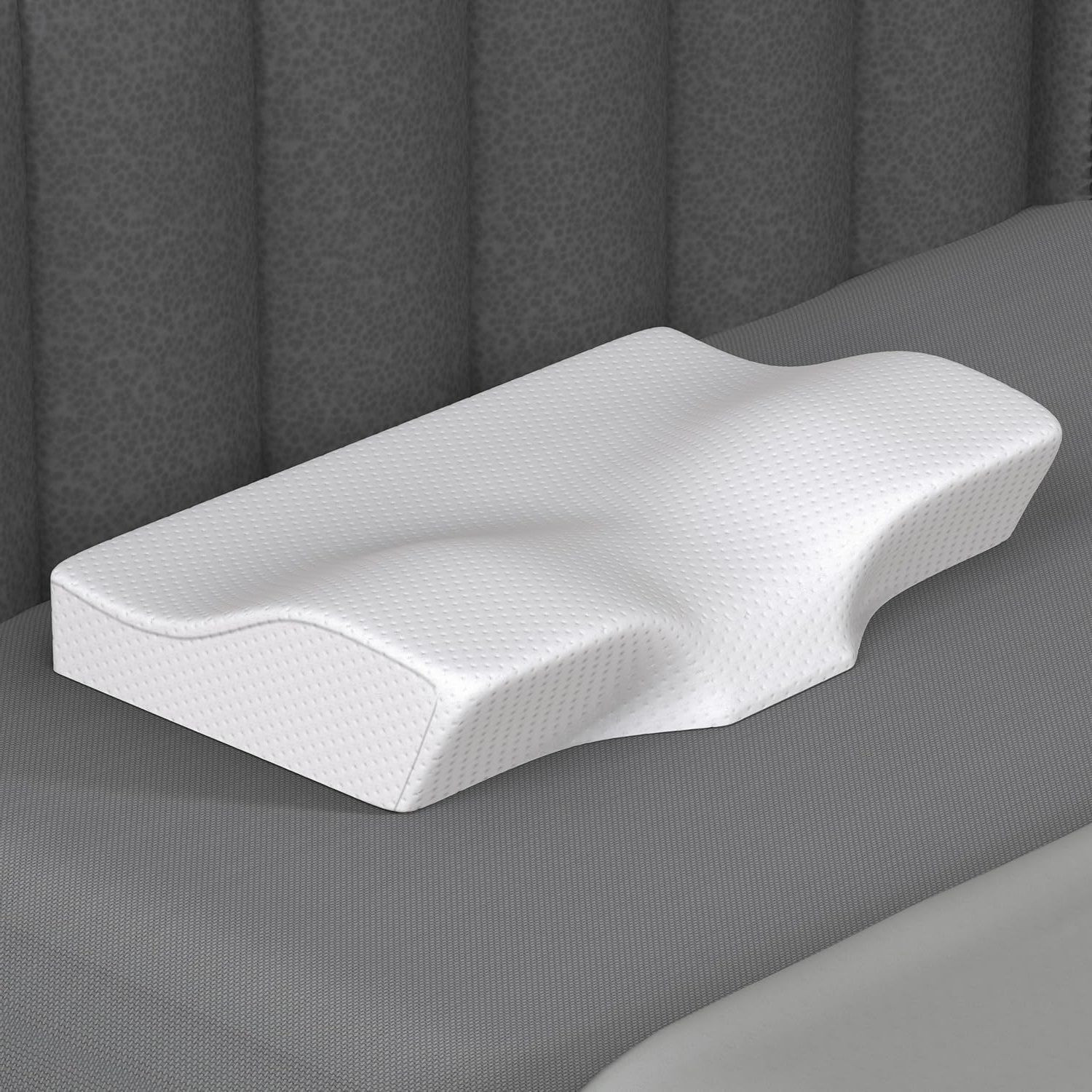 Image of credicus Memory Foam Orthopaedic Pillow Pack of 1 Solid Contour Cervical Neck Pillow with Extra Curve for Sleeping Comfort (White)