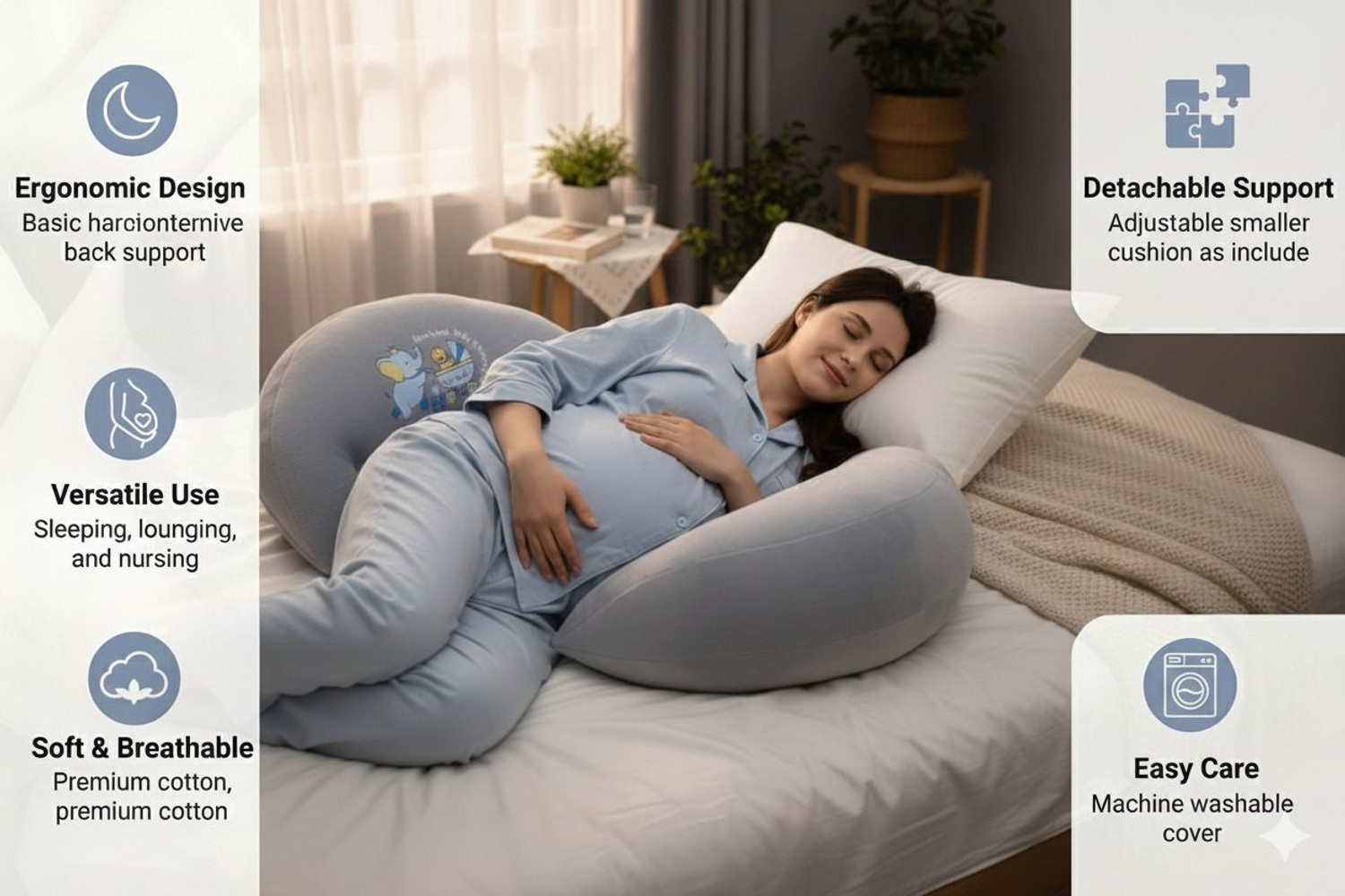 Image of Soham Kidz Cotton Pregnancy Pillow Pack of 1 Solid Pregnancy pillow