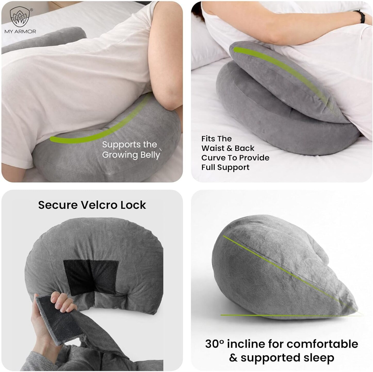 Image of MY ARMOR Microfibre Pregnancy Pillow Pack of 1 Solid Maternity Wedge Pillow Adjustable Back & Belly Support